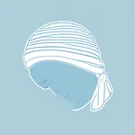 white sleeping cap with light blue stripes image